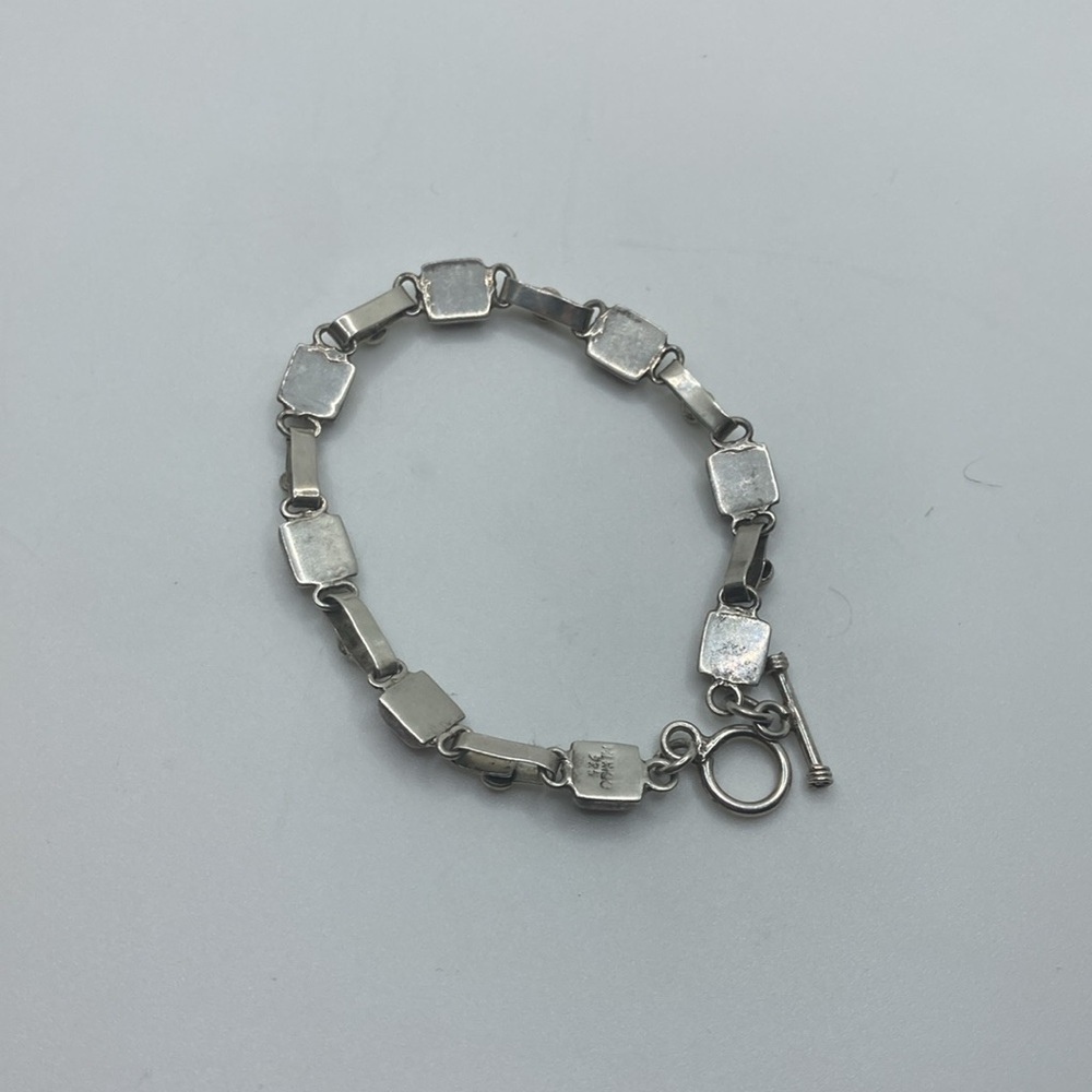 STERLING Silver Jasper Stone Panel Link Toggle Clasp Bracelet 7.5” - Vintage - Picture 5 of 8